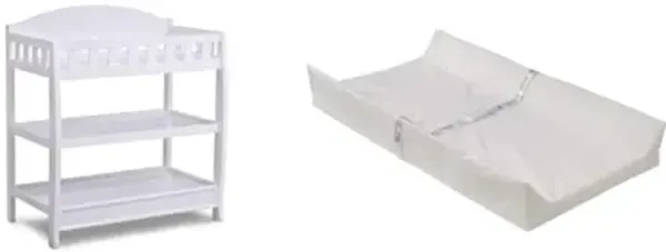 Delta Children Infant Changing Table with Pad, White & Foam Contoured Changing Pad with Waterproof Cover