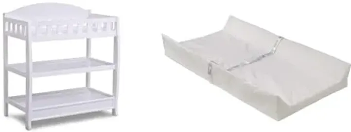 Delta Children Infant Changing Table with Pad, White & Foam Contoured Changing Pad with Waterproof Cover