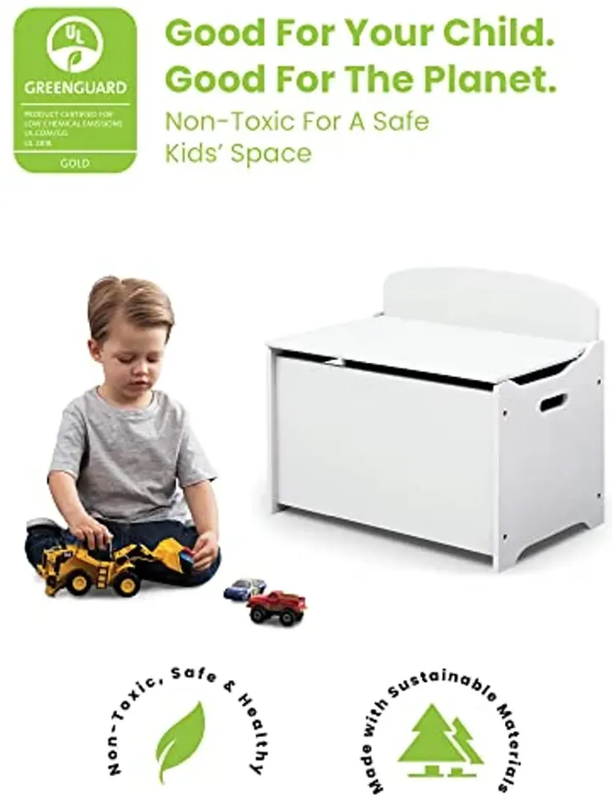 Delta Children MySize Deluxe Toy Box - Greenguard Gold Certified, Bianca White & Canton Toddler Bed, Cherry