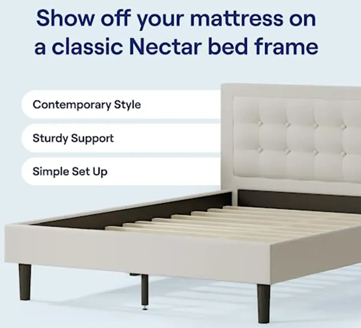 Nectar Twin Mattress 12 Inch - Medium Firm Gel Memory Foam - Cooling Comfort Technology & Bed Frame & Headboard - Linen - Twin - 8 Inch Legs and Sturdy Wooden Slats for Support