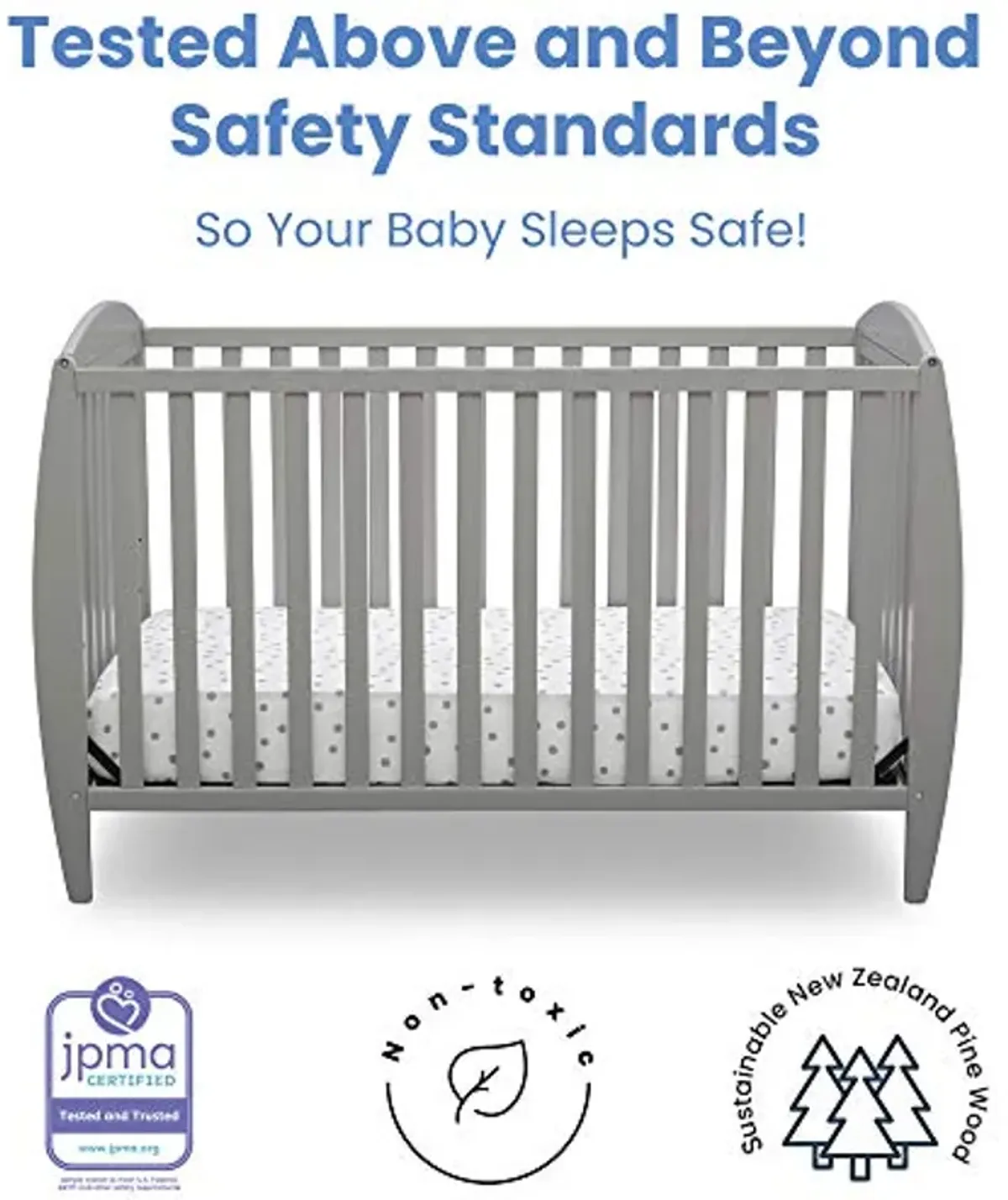 Delta Children Twinkle 4-in-1 Convertible Baby Crib, Easy to Assemble, Sustainable & Serta Perfect Start Dual Sided Baby Crib Mattress & Toddler Mattress - Waterproof - 6" Premium Sustainably