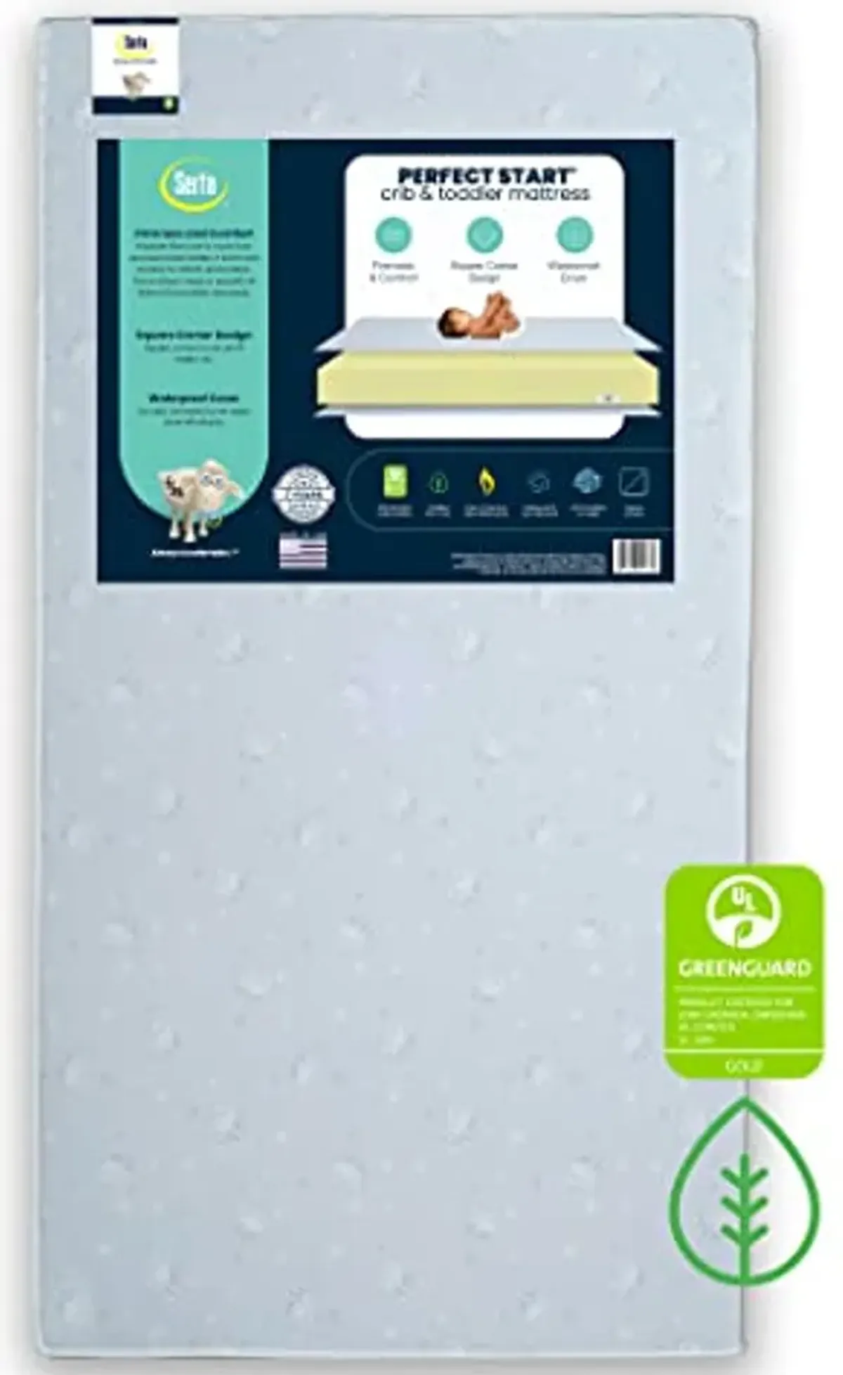 Delta Children Twinkle 4-in-1 Convertible Baby Crib, Easy to Assemble, Sustainable & Serta Perfect Start Dual Sided Baby Crib Mattress & Toddler Mattress - Waterproof - 6" Premium Sustainably