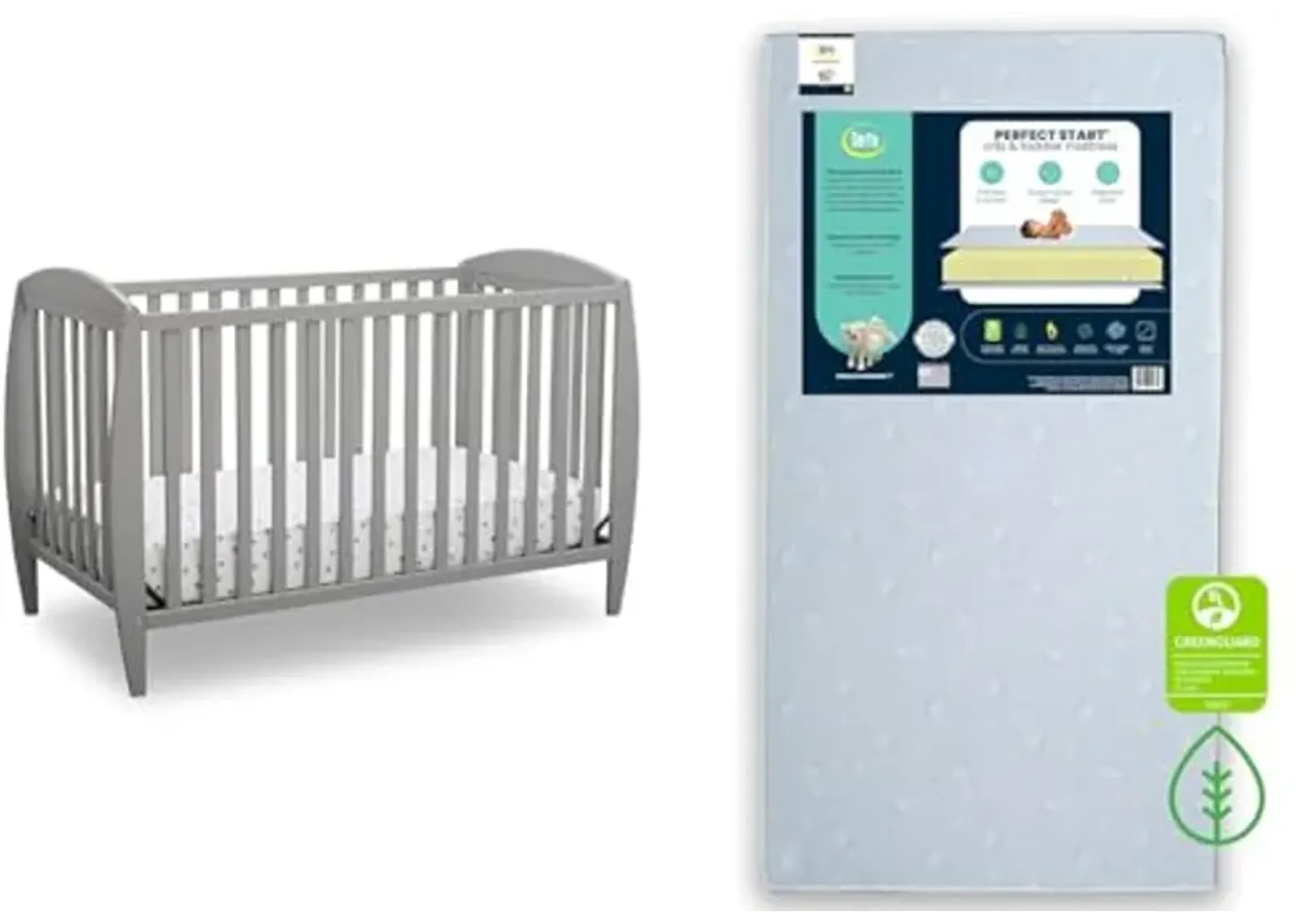 Delta Children Twinkle 4-in-1 Convertible Baby Crib, Easy to Assemble, Sustainable & Serta Perfect Start Dual Sided Baby Crib Mattress & Toddler Mattress - Waterproof - 6" Premium Sustainably