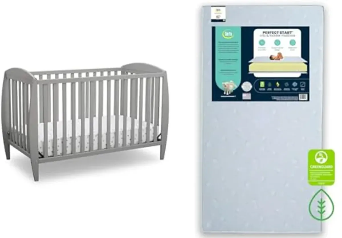 Delta Children Twinkle 4-in-1 Convertible Baby Crib, Easy to Assemble, Sustainable & Serta Perfect Start Dual Sided Baby Crib Mattress & Toddler Mattress - Waterproof - 6" Premium Sustainably