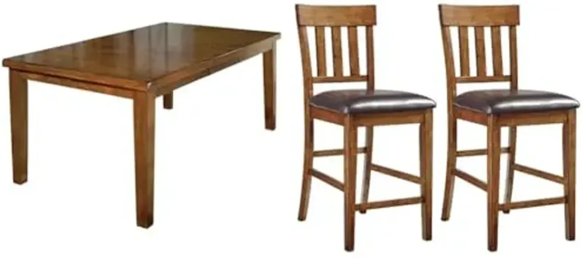 Signature Design by Ashley Ralene Traditional Dining Room Extension Table, Medium Brown & Ralene Traditional 26" Counter Height Faux Leather Seat Barstool, 2 Count, Brown