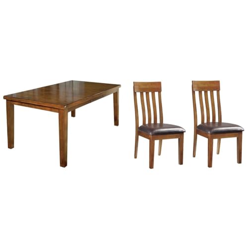 Signature Design by Ashley Ralene Traditional Dining Room Extension Table, Medium Brown & Ralene Rake Back 19" Dining Room Chair 2 Count, Medium Brown