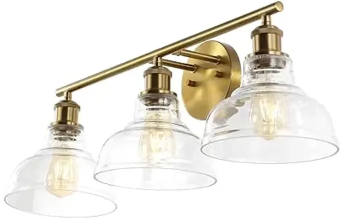 SAFAVIEH Lighting Collection Calyna Brass Gold/Clear 3-light Wall Sconce Light Fixture Ideal for Bathroom, Entryway, Vanity, Foyer, Hallway, Living Room (LED Bulbs Included)