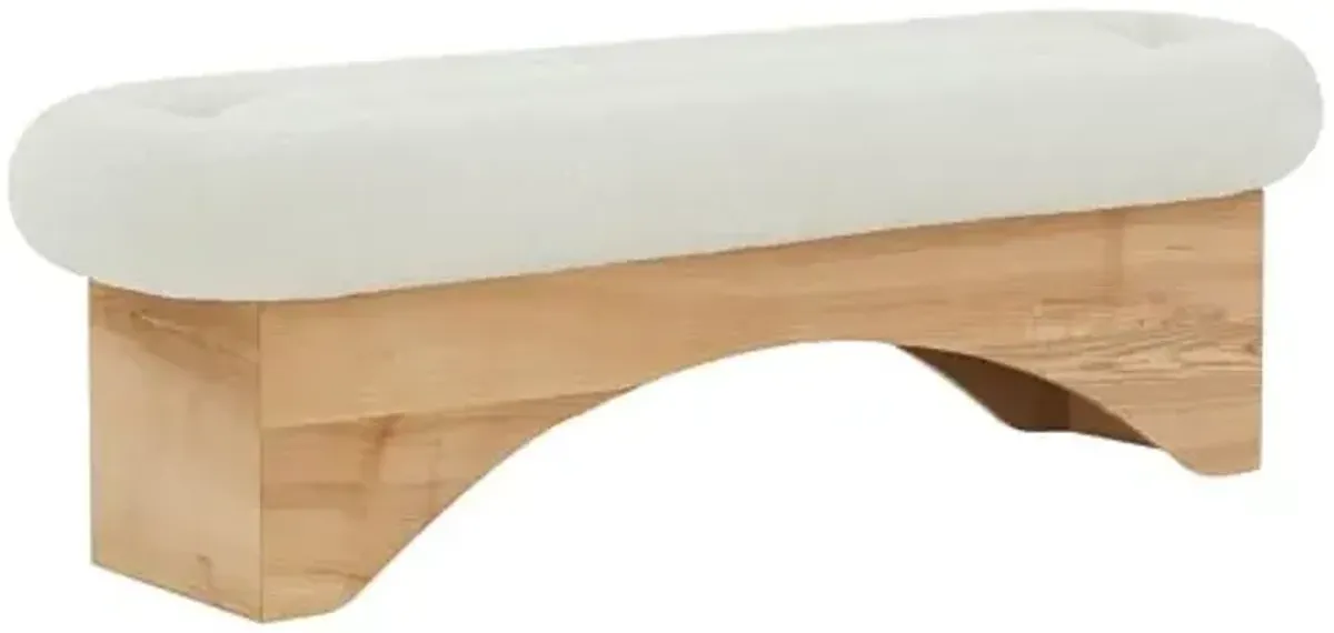SAFAVIEH Couture Collection Carsen Mid-Century Modern Ivory Boucle/Natural Oval Bench (Fully Assembled)