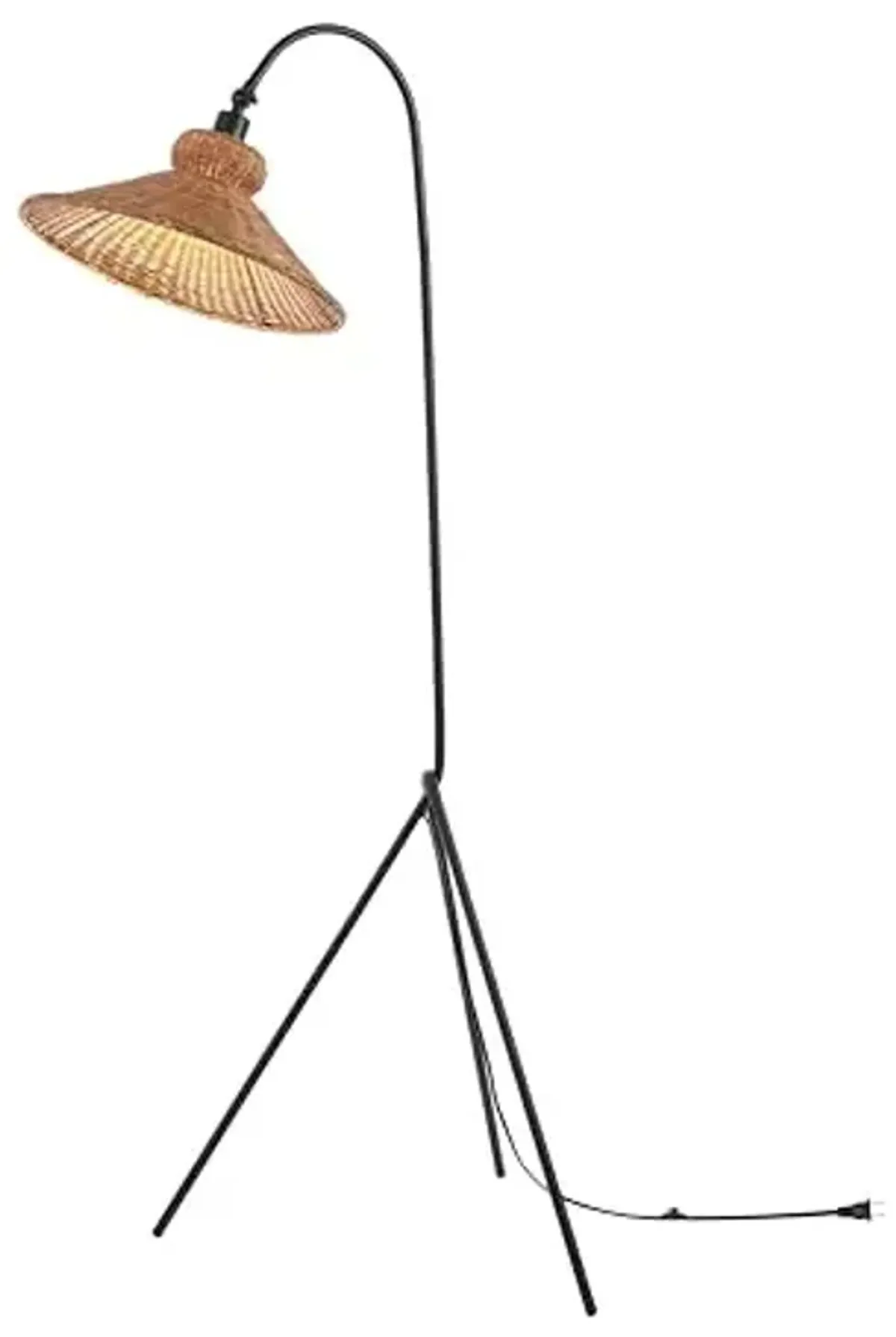 SAFAVIEH Lighting Collection Myah Modern Boho Black/Brown Shade Rattan 62-inch Tripod Floor Lamp (LED Bulb Included)