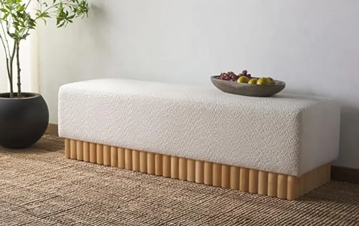 SAFAVIEH Couture Collection Tylie Modern Ivory Boucle/Natural Bench (Fully Assembled)