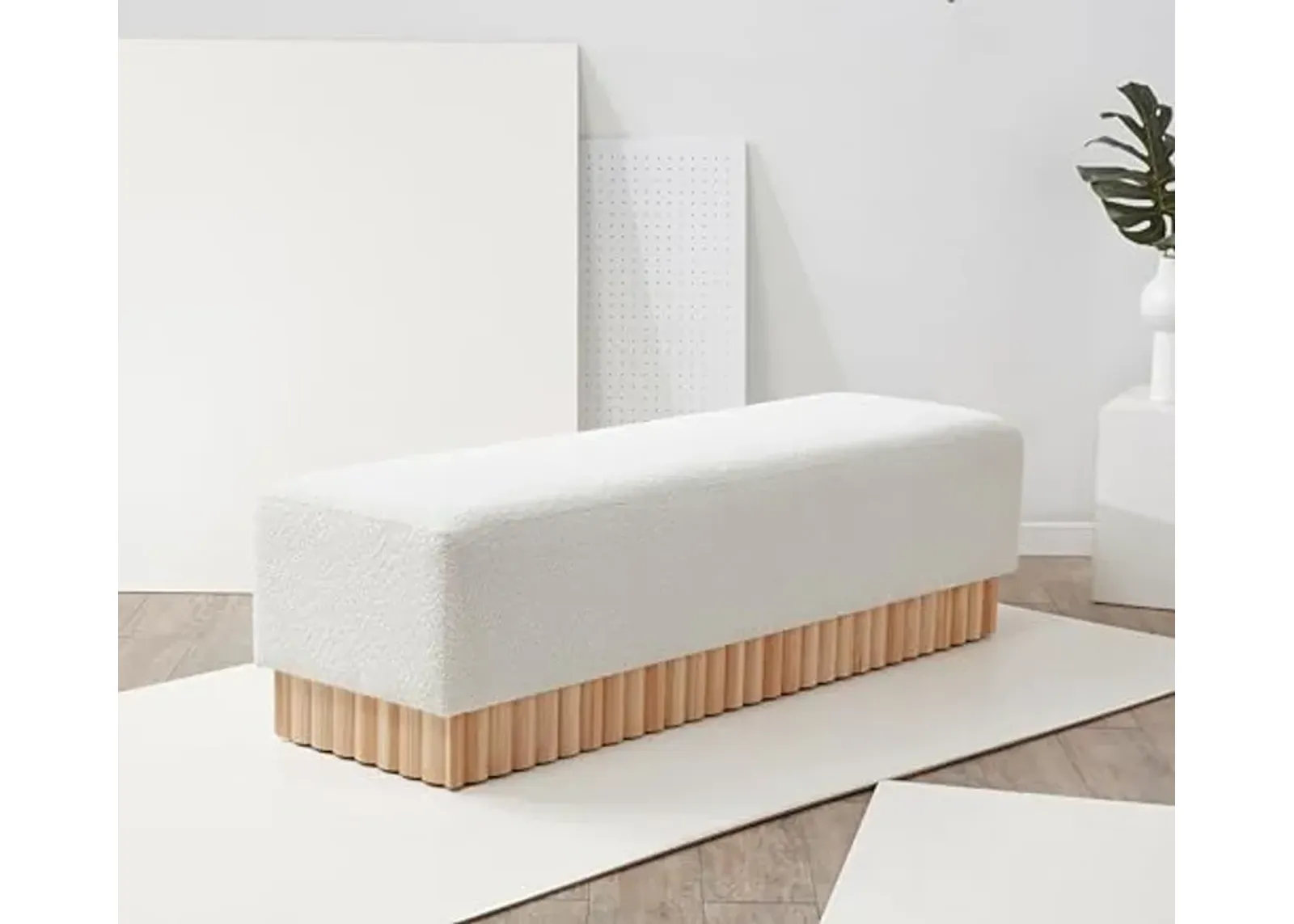 SAFAVIEH Couture Collection Tylie Modern Ivory Boucle/Natural Bench (Fully Assembled)