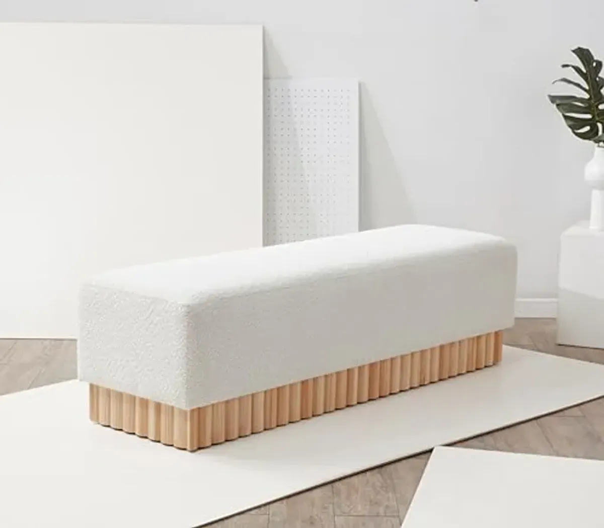 SAFAVIEH Couture Collection Tylie Modern Ivory Boucle/Natural Bench (Fully Assembled)