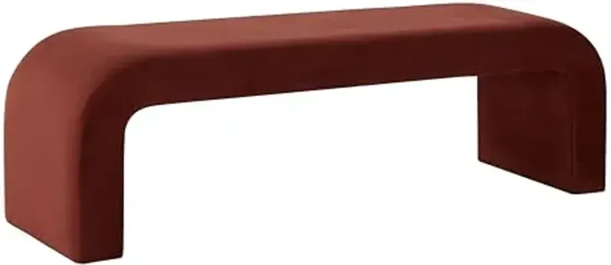 SAFAVIEH Couture Collection Caralynn Rust Velvet Curved Waterfall Upholstered Bench (Fully Assembled)