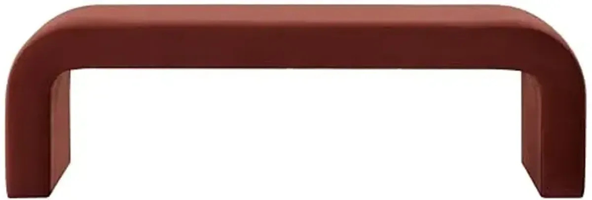 SAFAVIEH Couture Collection Caralynn Rust Velvet Curved Waterfall Upholstered Bench (Fully Assembled)