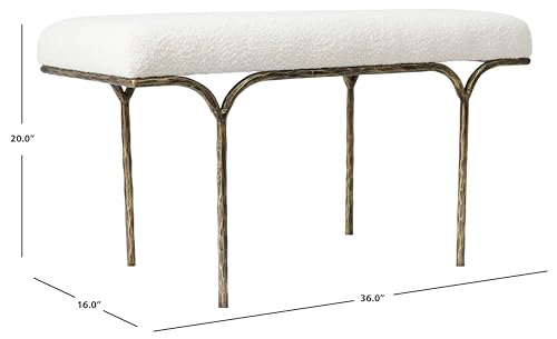 SAFAVIEH Marvin Boucle 36" SFV9529 Bench, 16" W x 20" D x 25" H, Ivory/Brass