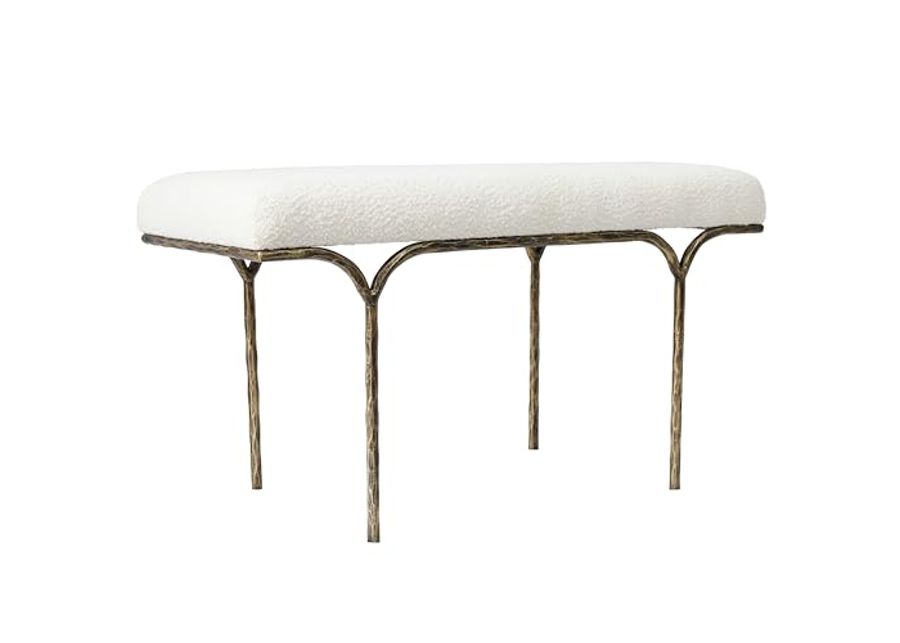 SAFAVIEH Marvin Boucle 36" SFV9529 Bench, 16" W x 20" D x 25" H, Ivory/Brass