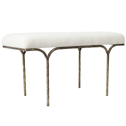 SAFAVIEH Marvin Boucle 36" SFV9529 Bench, 16" W x 20" D x 25" H, Ivory/Brass