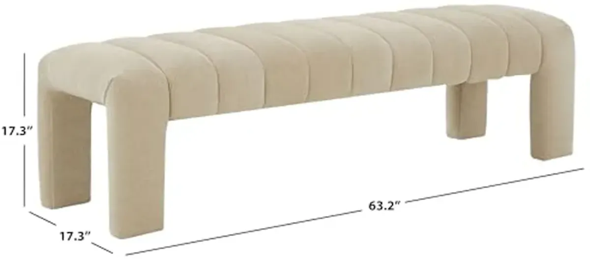 SAFAVIEH Couture Collection Bellisima Tan Boucle Channel Tufted Bench (Fully Assembled)