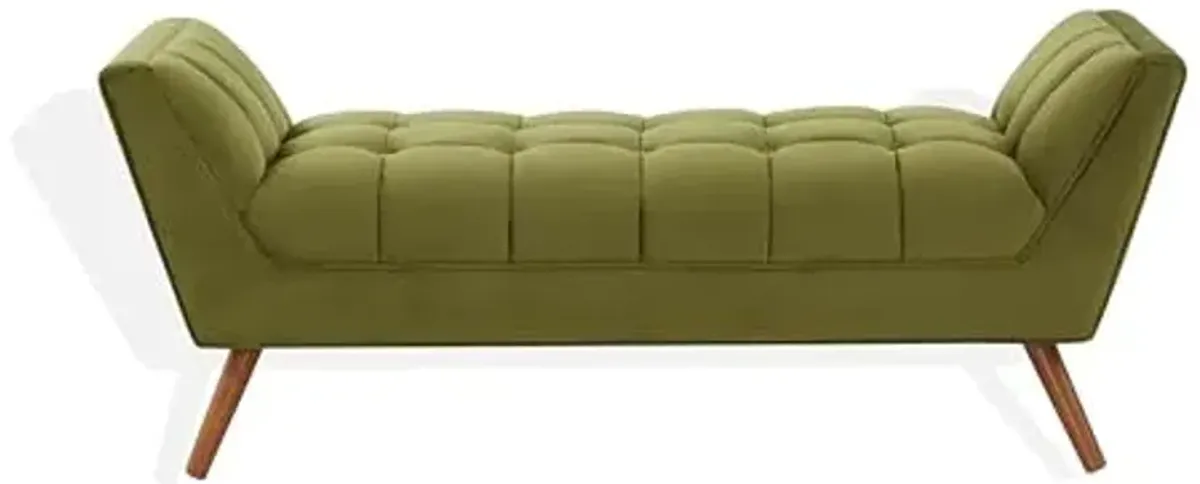 SAFAVIEH Couture Collection Damian Mid-Century Olive Green Velvet/Dark Brown Tufted Bench