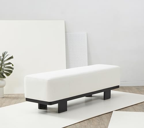 SAFAVIEH Abrianna Wood Base SFV5115 Bench, 18" W x 18" D x 33" H, Ivory/Black