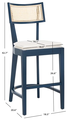 SAFAVIEH Home Collection Galway Navy/Natural 27-inch Seat Height Counter Stool for Kitchen Island Breakfast Nook