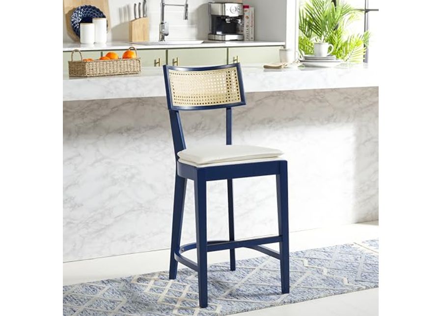 SAFAVIEH Home Collection Galway Navy/Natural 27-inch Seat Height Counter Stool for Kitchen Island Breakfast Nook