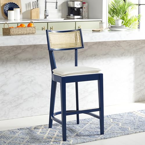 SAFAVIEH Home Collection Galway Navy/Natural 27-inch Seat Height Counter Stool for Kitchen Island Breakfast Nook