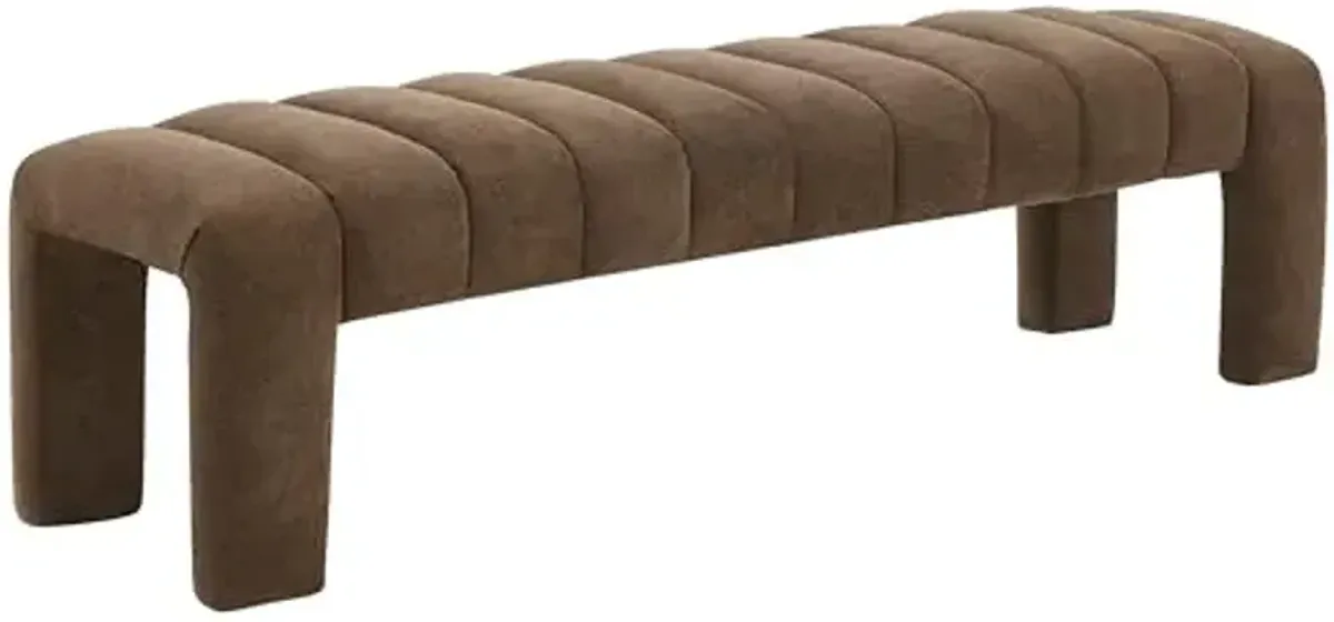 SAFAVIEH Couture Collection Bellisima Dark Brown Boucle Channel Tufted Bench (Fully Assembled)