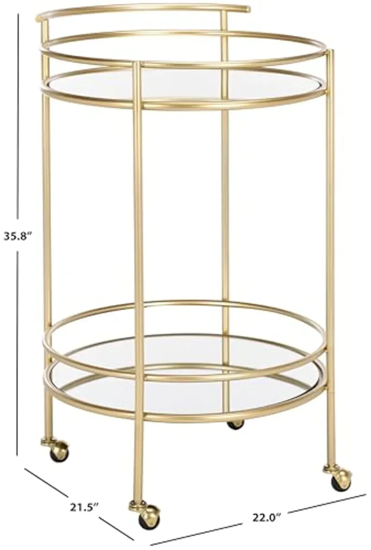 SAFAVIEH Home Collection Ida Gold/Mirror 2-Tier Bar Serving Cart for Entertaining, Living Room, Kitchen