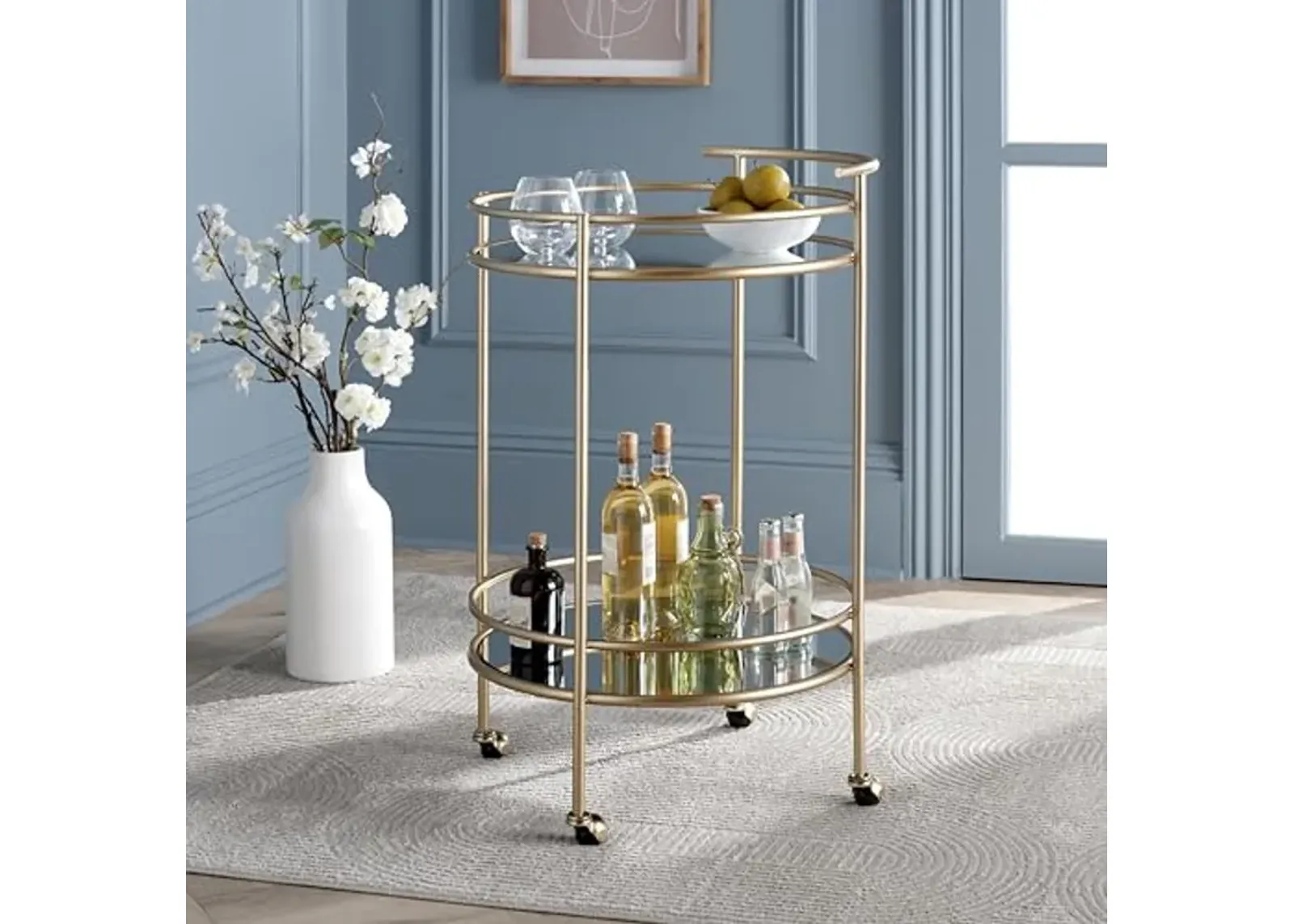 SAFAVIEH Home Collection Ida Gold/Mirror 2-Tier Bar Serving Cart for Entertaining, Living Room, Kitchen