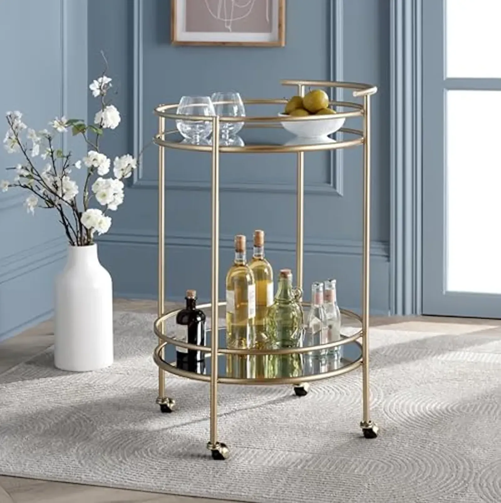 SAFAVIEH Home Collection Ida Gold/Mirror 2-Tier Bar Serving Cart for Entertaining, Living Room, Kitchen