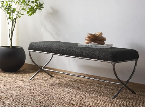 SAFAVIEH Janeen Boucle and Metal SFV9528 Bench, 20" W x 21" D x 45" H, Black