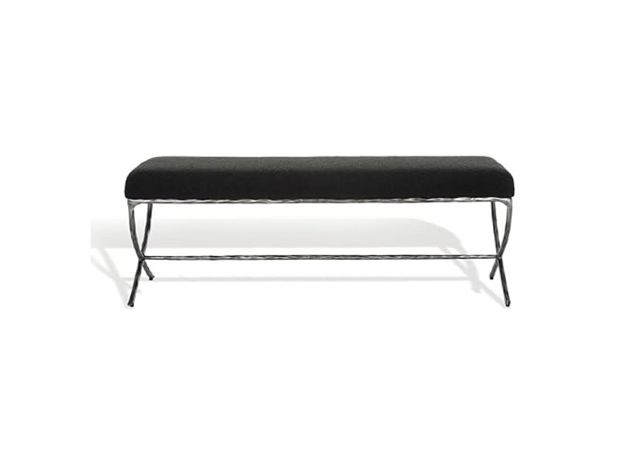 SAFAVIEH Janeen Boucle and Metal SFV9528 Bench, 20" W x 21" D x 45" H, Black