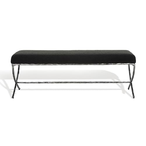 SAFAVIEH Janeen Boucle and Metal SFV9528 Bench, 20" W x 21" D x 45" H, Black