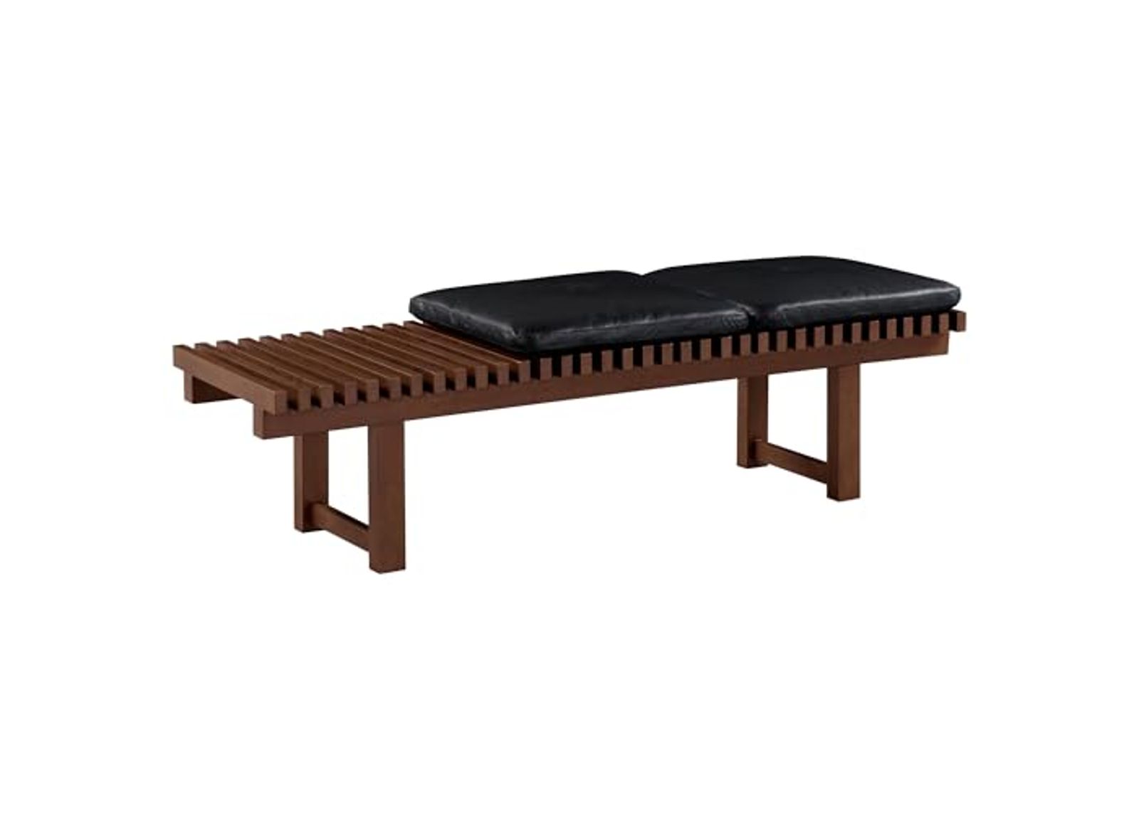 SAFAVIEH Bolivar Leather and Wood SFV7517 Bench, 19" W x 17" D x 42" H, Black/Dark Brown