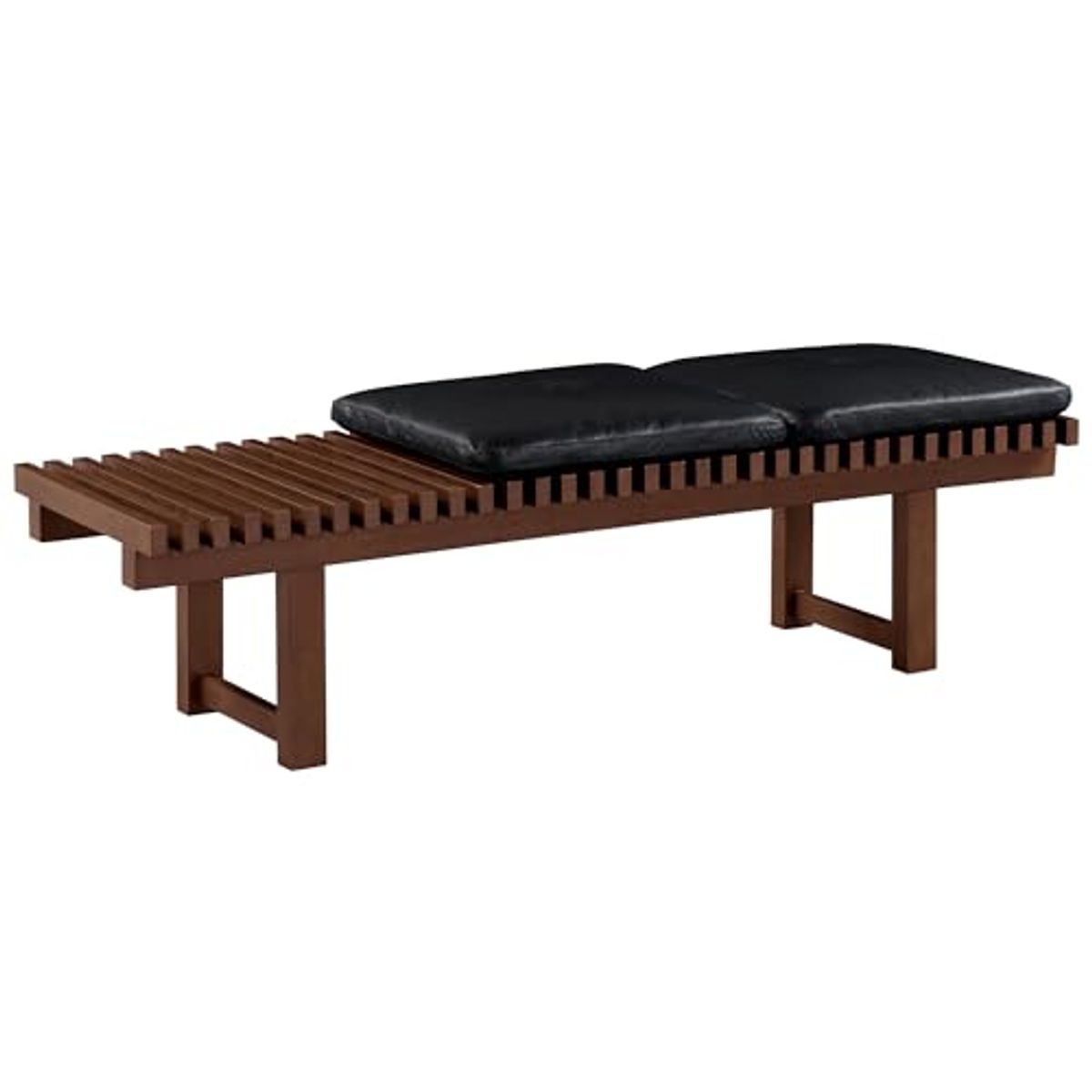 SAFAVIEH Bolivar Leather and Wood SFV7517 Bench, 19" W x 17" D x 42" H, Black/Dark Brown