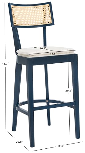 SAFAVIEH Home Collection Galway Navy/Natural 31-inch Seat Height Bar Stool for Kitchen Island Breakfast Nook