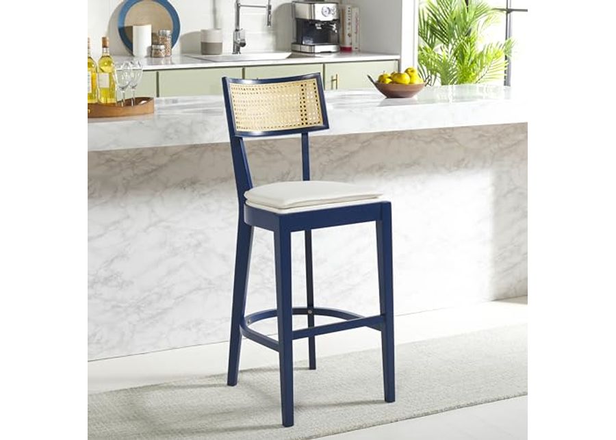 SAFAVIEH Home Collection Galway Navy/Natural 31-inch Seat Height Bar Stool for Kitchen Island Breakfast Nook