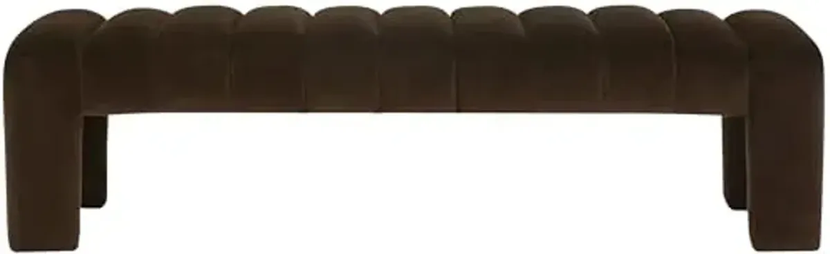 SAFAVIEH Couture Collection Bellisima Dark Brown Velvet Channel Tufted Bench (Fully Assembled)