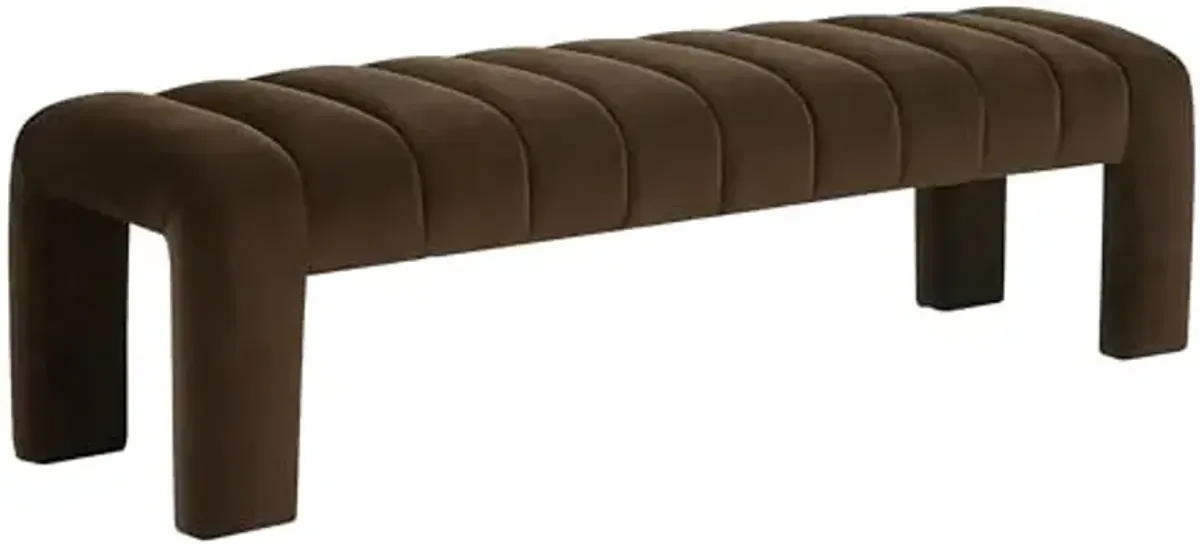 SAFAVIEH Couture Collection Bellisima Dark Brown Velvet Channel Tufted Bench (Fully Assembled)