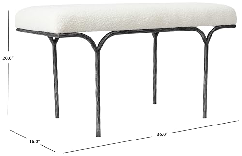 SAFAVIEH Marvin Boucle 36" SFV9529 Bench, 16" W x 20" D x 25" H, Ivory/Black