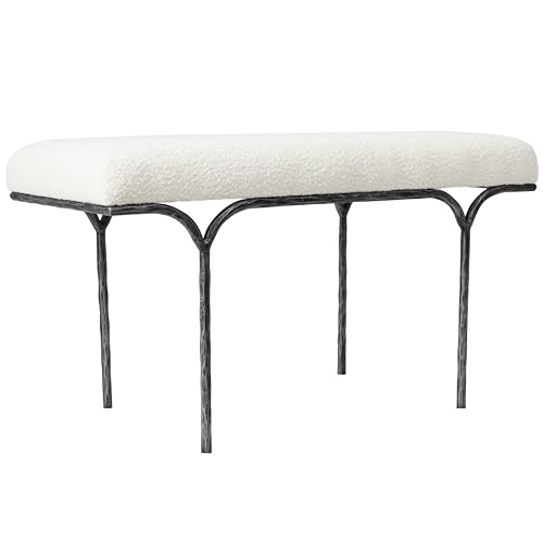 SAFAVIEH Marvin Boucle 36" SFV9529 Bench, 16" W x 20" D x 25" H, Ivory/Black