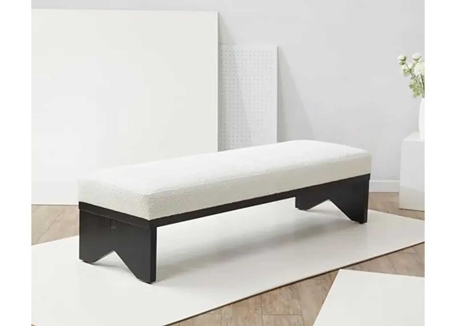 SAFAVIEH Couture Collection Sharyn Mid-Century Modern Ivory Boucle/Black Bench