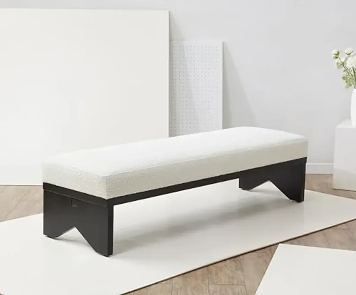 SAFAVIEH Couture Collection Sharyn Mid-Century Modern Ivory Boucle/Black Bench