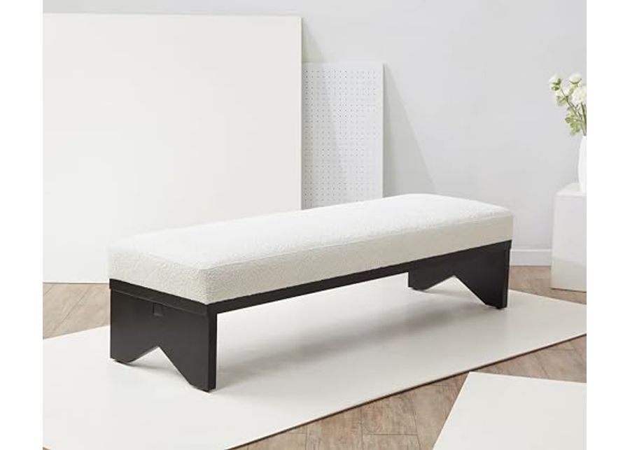 SAFAVIEH Sharyn Boucle & Wood SFV5113 Bench, 20" W x 17" D x 49" H, Ivory/Black