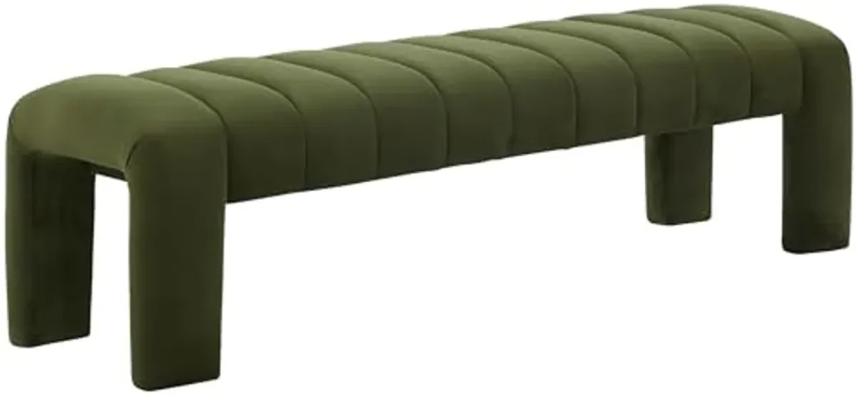 SAFAVIEH Couture Collection Bellisima Forest Green Velvet Channel Tufted Bench (Fully Assembled)