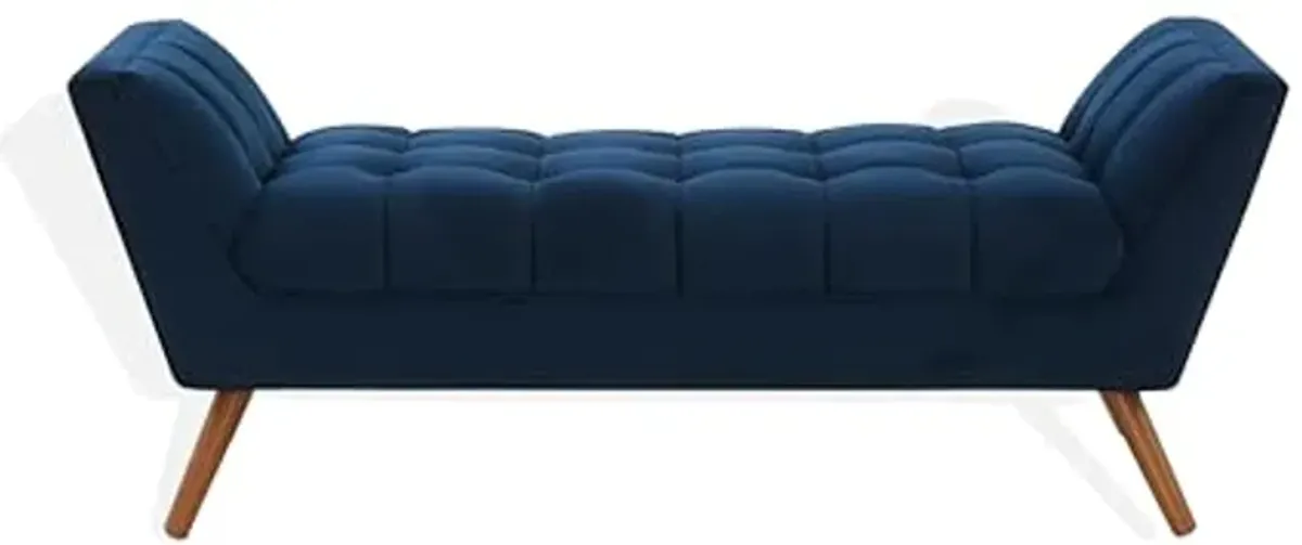 SAFAVIEH Damian Tufted SFV4755 Bench, 21" W x 21" D x 27" H, Navy/Dark Brown