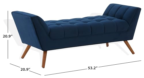 SAFAVIEH Damian Tufted SFV4755 Bench, 21" W x 21" D x 27" H, Navy/Dark Brown