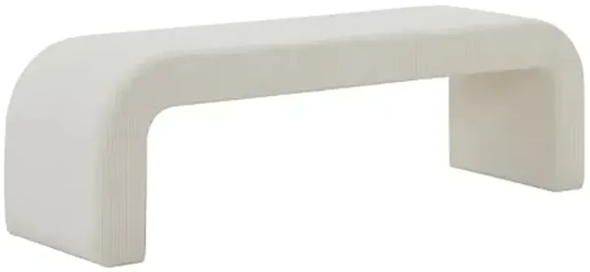 SAFAVIEH Couture Collection Caralynn Cream Corduroy Curved Waterfall Upholstered Bench (Fully Assembled)