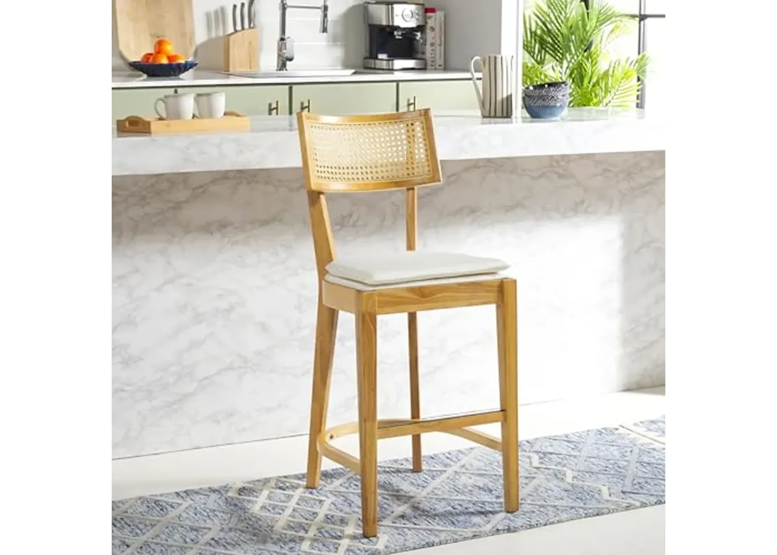 SAFAVIEH Home Collection Galway Natural 27-inch Seat Height Counter Stool for Kitchen Island Breakfast Nook